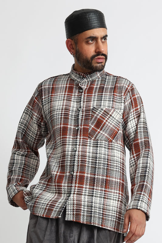 The Curator Checkered Overshirt Brown