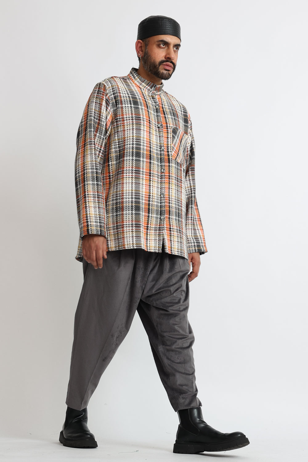 The Curator Checkered Overshirt Orange