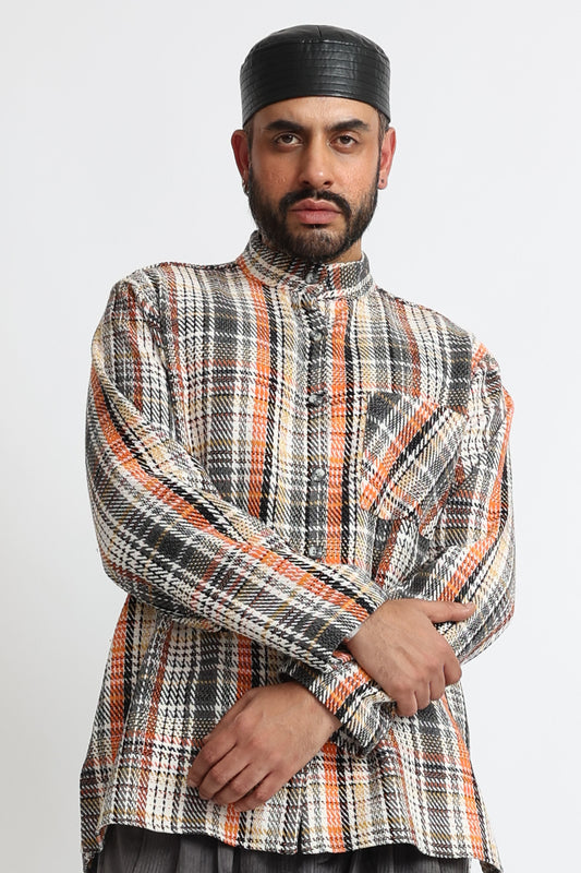 The Curator Checkered Overshirt Orange